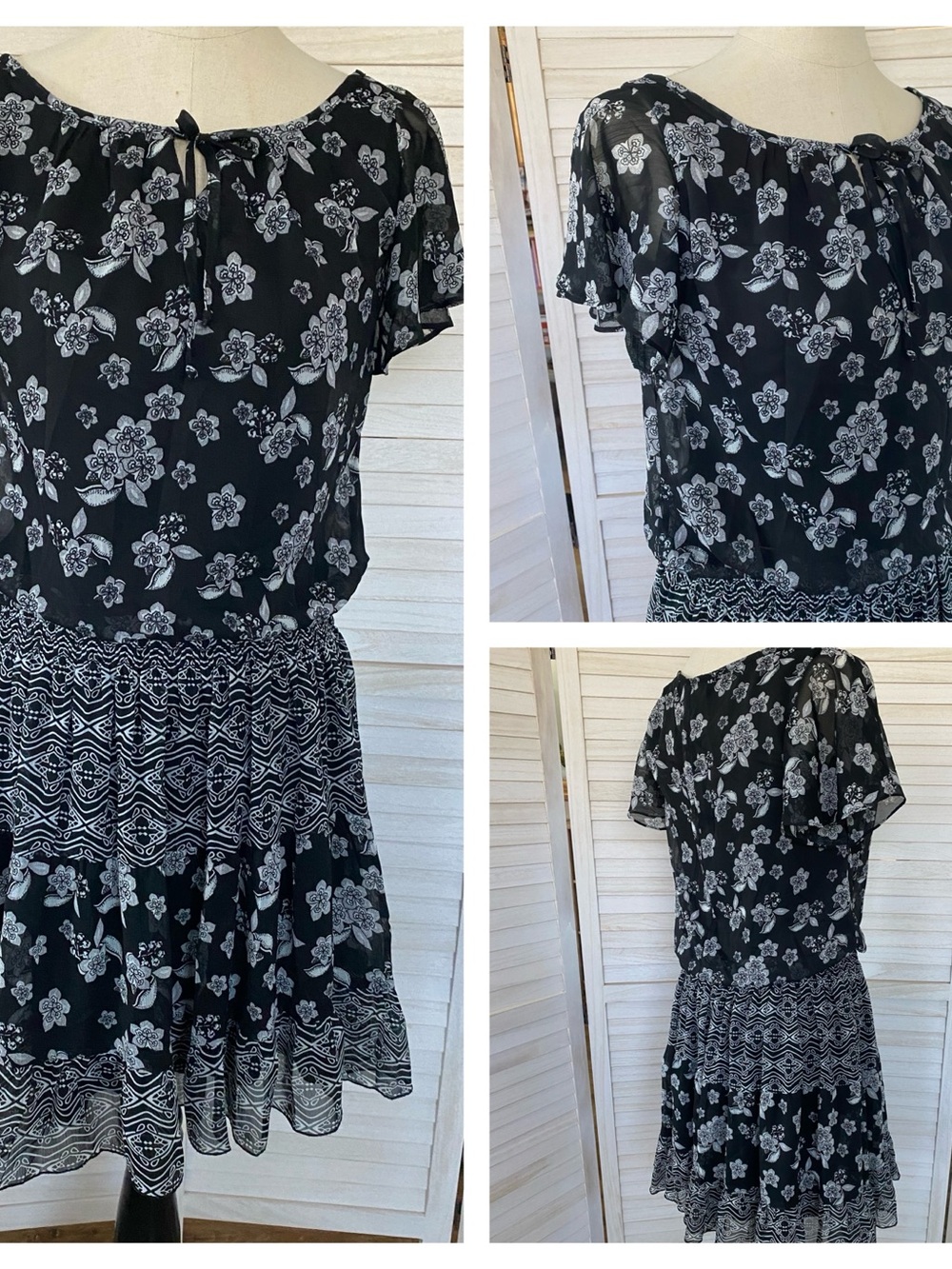 Black Floral Tiered Short Dress SZ 6
